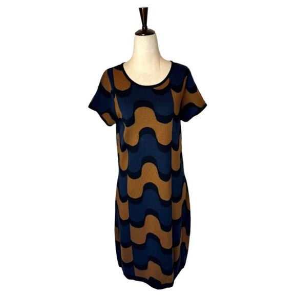 Boden Dress Women 10 Blue Tan Knit Groovy Mod Tunic Abigail Sweater‎ Dress - Picture 2 of 8